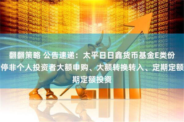 翻翻策略 公告速递：太平日日鑫货币基金E类份额暂停非个人投资者大额申购、大额转换转入、定期定额投资